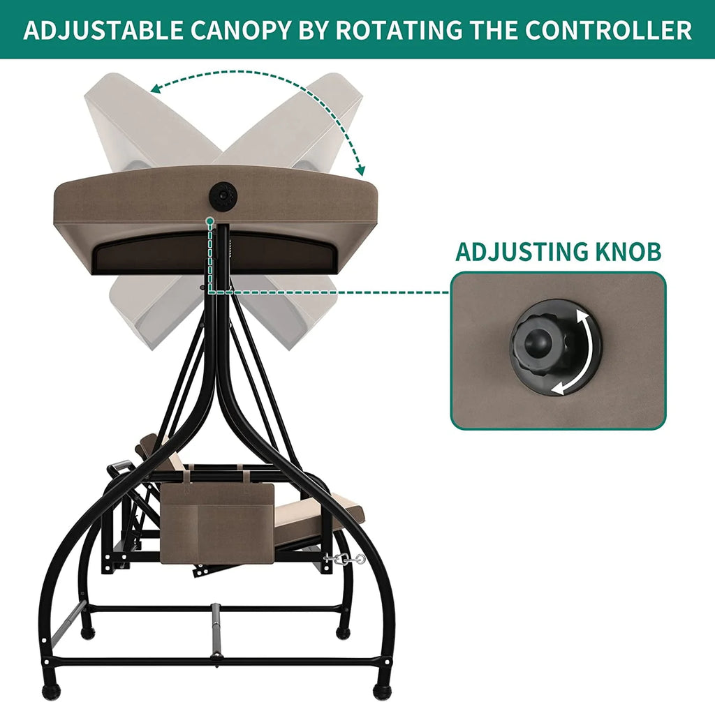 3 Person Outdoor Swing Chair with Adjustable Canopy W33023