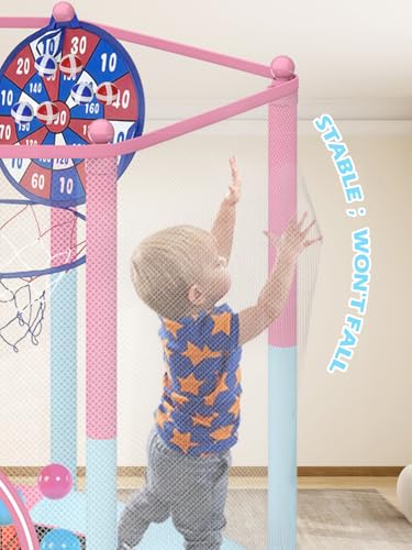 6FT Toddler Trampoline with Basketball Hoop and Enclosure Net Z907238