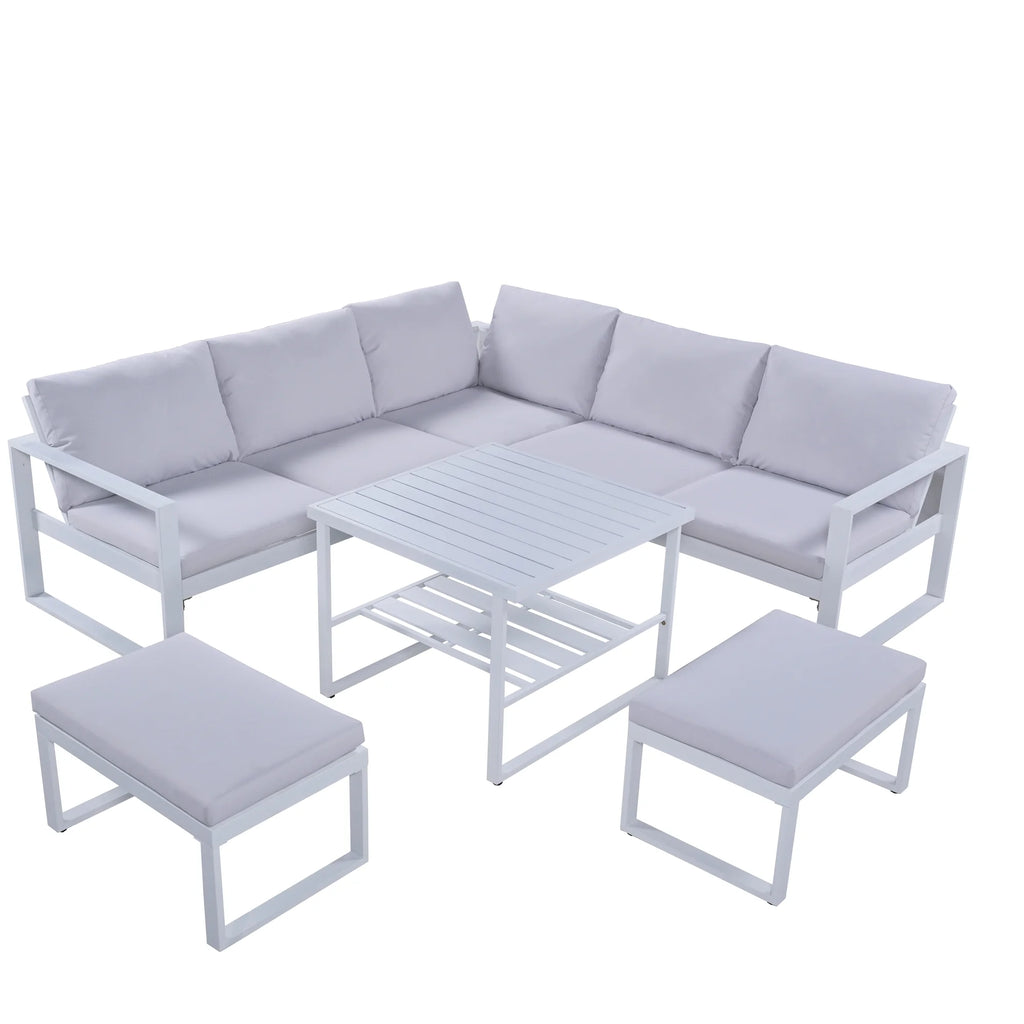 Industrial Style Outdoor Sofa Combination Set with 2 Love Sofa, 1 Single Sofa, 1 Table, 2 Bench T582