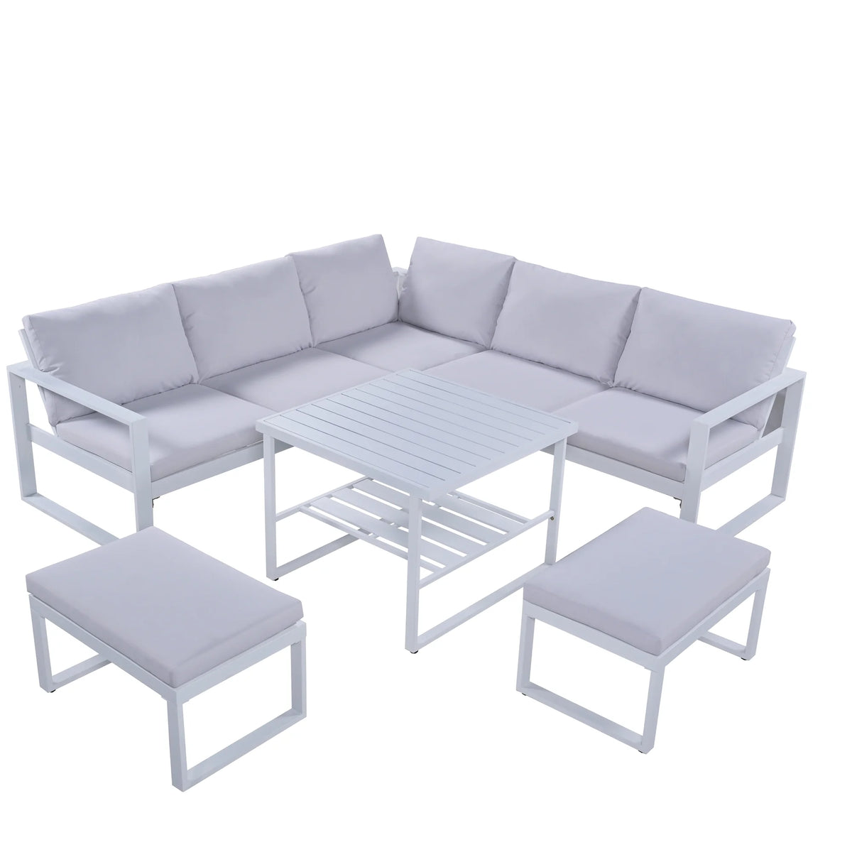 Industrial Style Outdoor Sofa Combination Set with 2 Love Sofa, 1 Single Sofa, 1 Table, 2 Bench T582