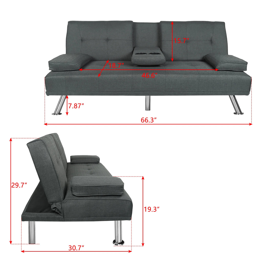 Dark Gray Linen Convertible Futon Sofa J9424