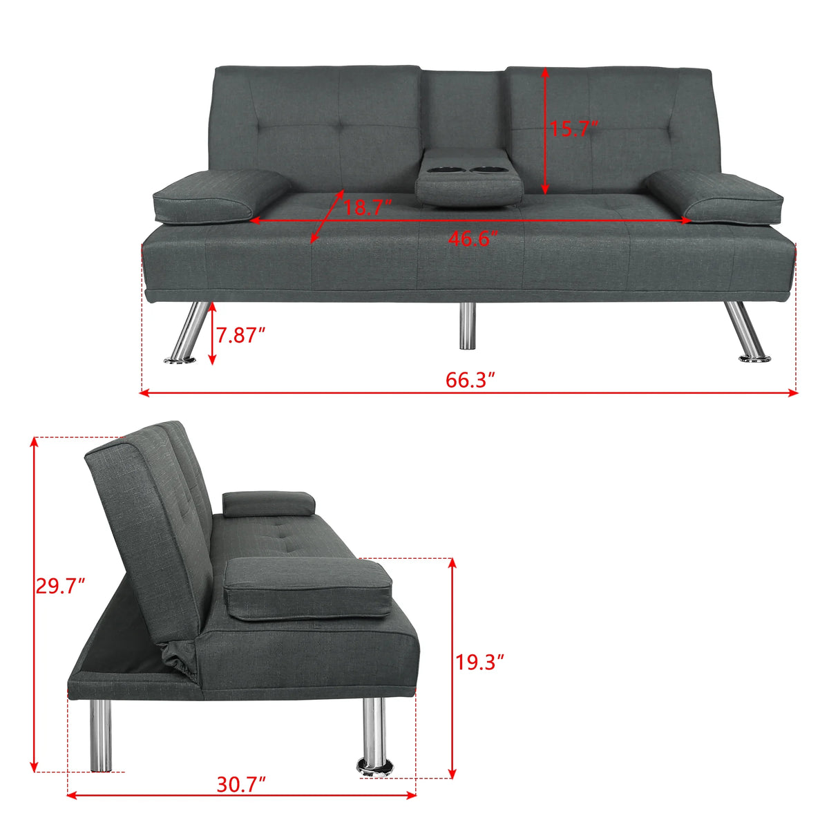 Dark Gray Linen Convertible Futon Sofa J9424