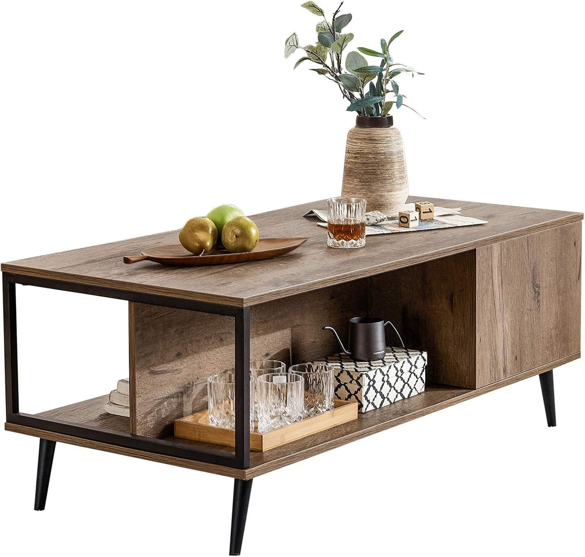 Brown Wood Coffee Table with Cabinet Door N27054
