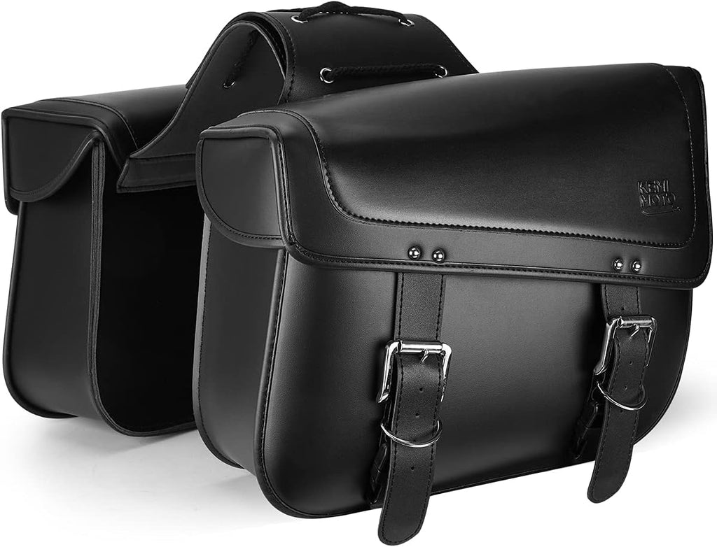 Black Leather PU Motorcycle Saddlebags R690