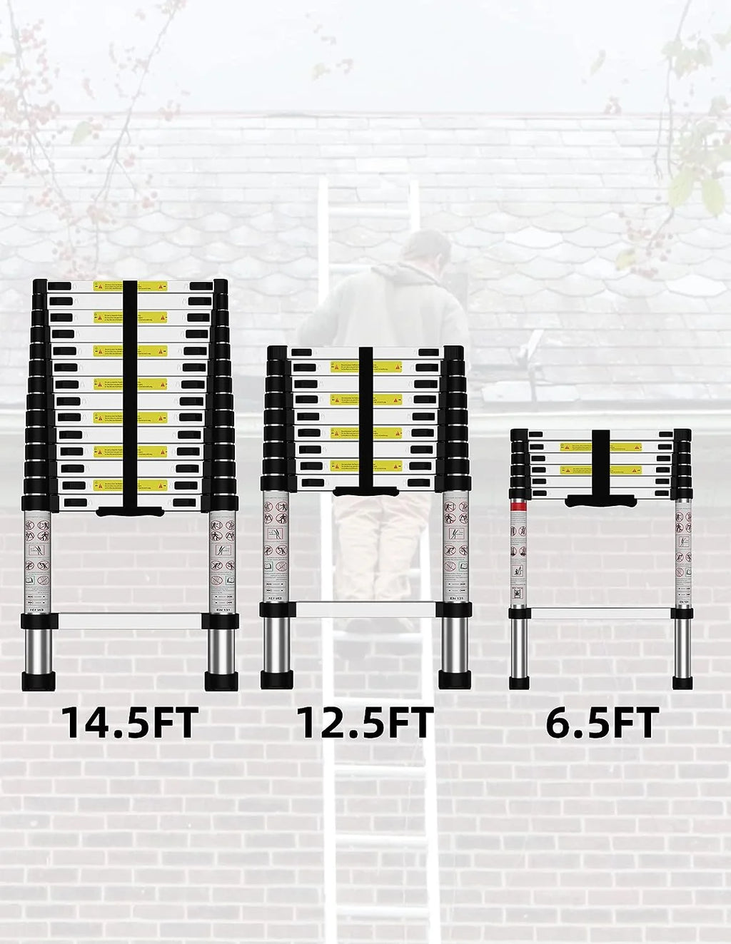 Telescoping Ladder, 12.5 FT Aluminum Heavy Duty 330 lbs Load P66919