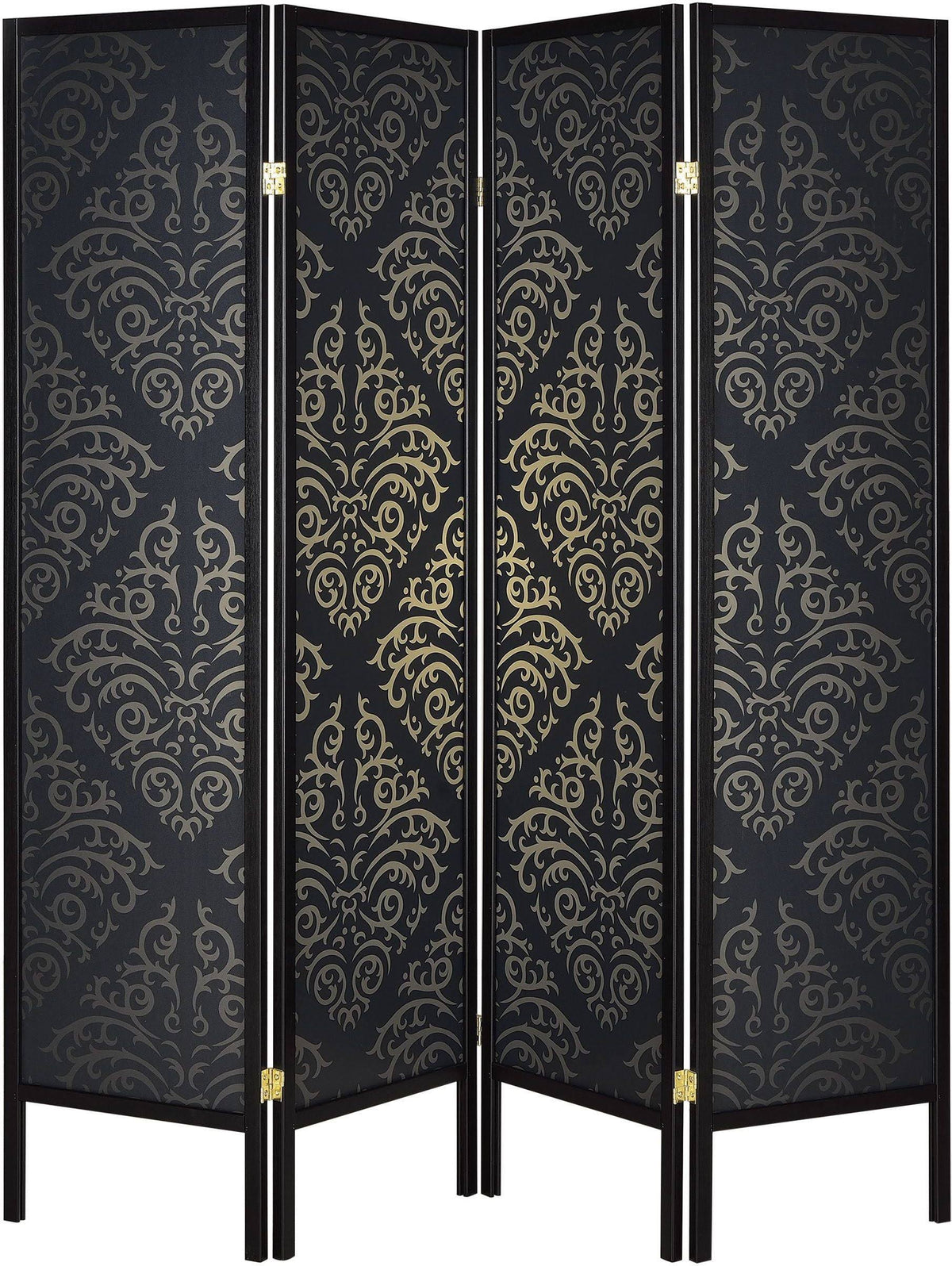 Black Damask Print Folding Screen H702104