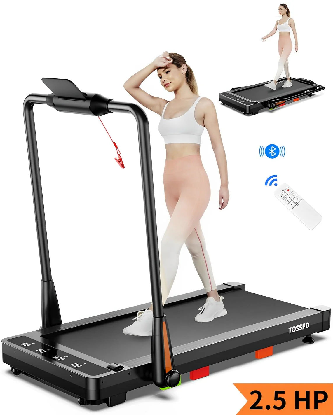 Black 2.5HP Folding Treadmill L5986