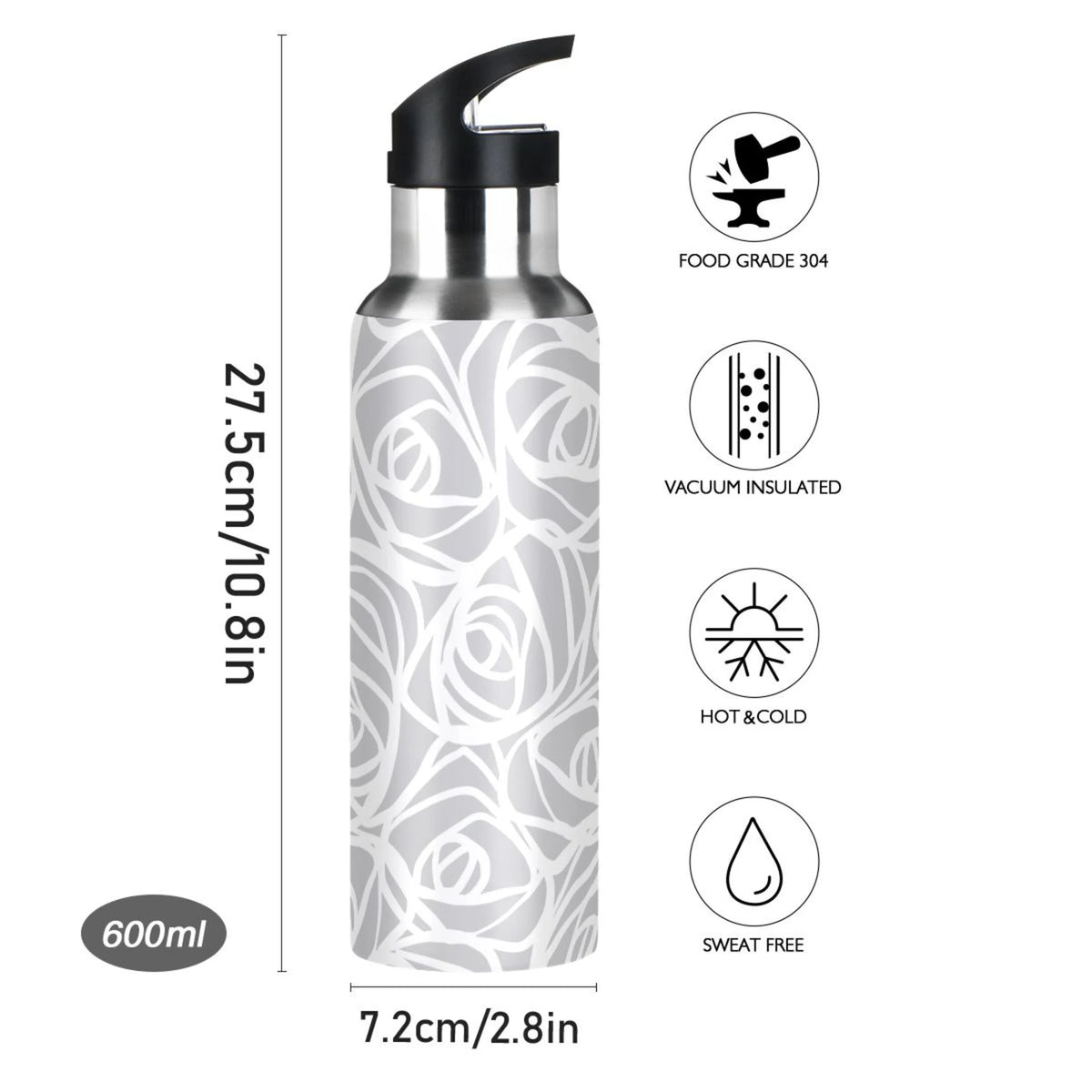 Stainless Steel Water Bottle with Straw Lid Vacuum Insulated Flask 20 OZ F568641