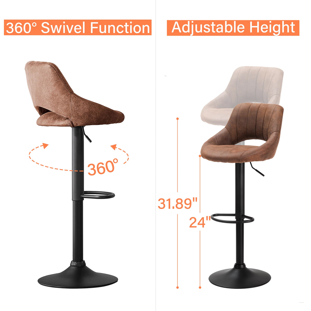 Set of 2 Swivel Adjustable Height PU Leather Bar Stool V314