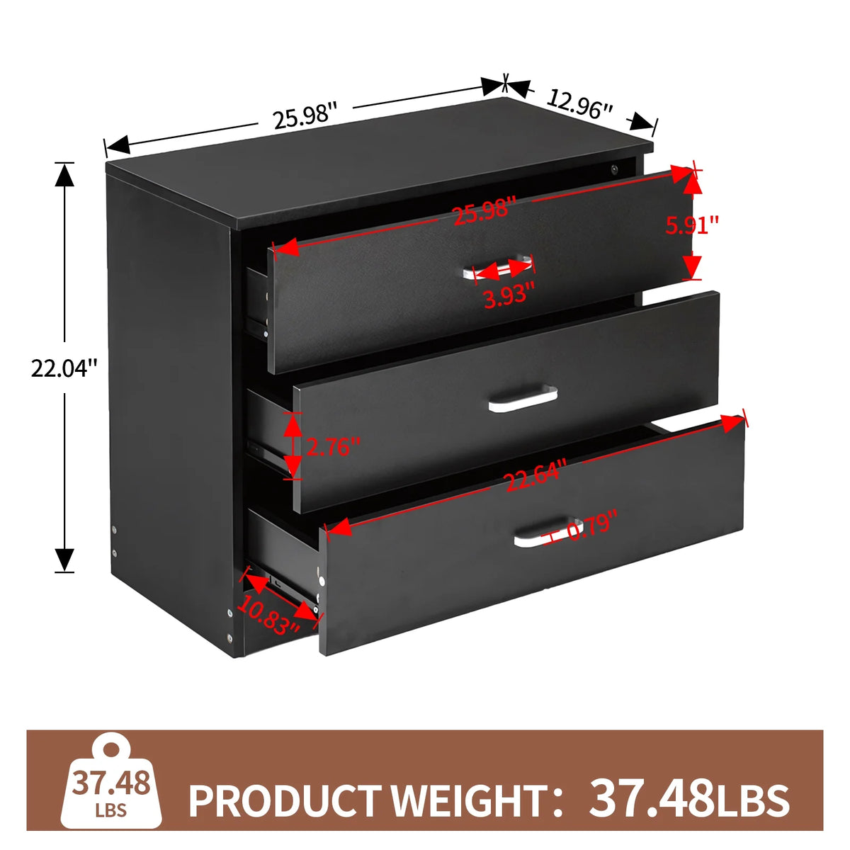 Black Wooden Storage Chest of Drawers Q595