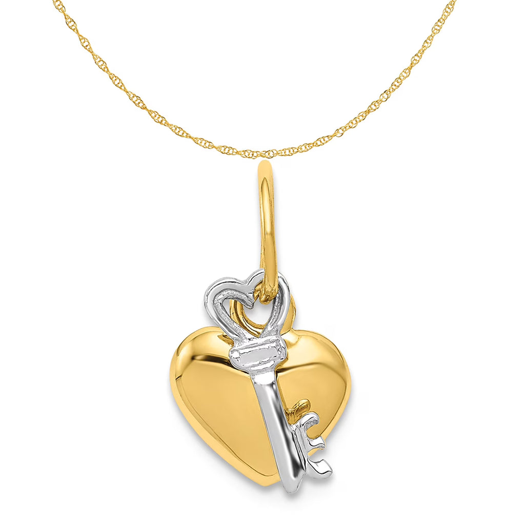 14K Two-Tone Gold Heart And Key Charm Necklace R743645