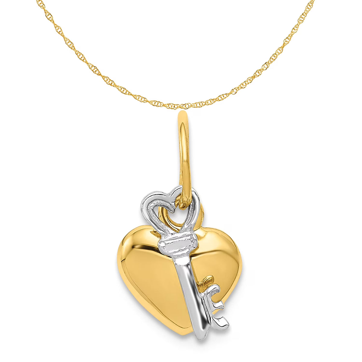 14K Two-Tone Gold Heart And Key Charm Necklace R743645