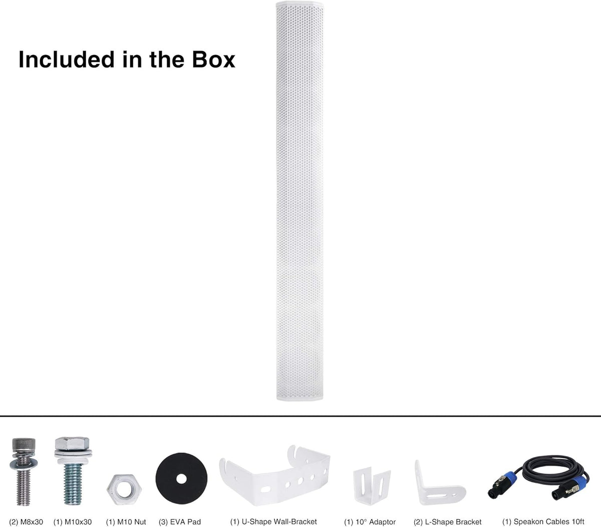 White Passive Wall-Mount Column Line Array Speaker with 8 x 5” Woofers Y718088