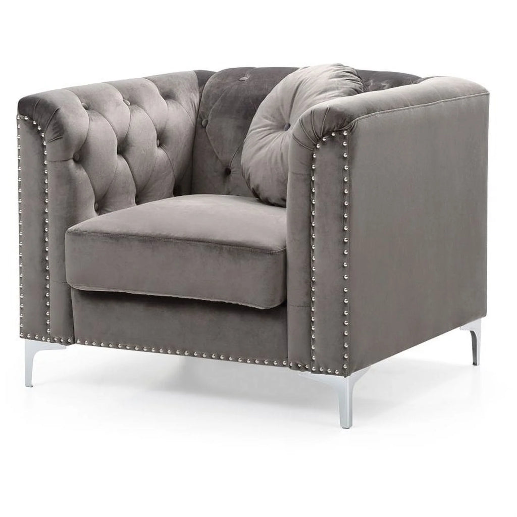 Velvet Sofa Chaise and Chair 2-Piece Set Dark Gray H6757