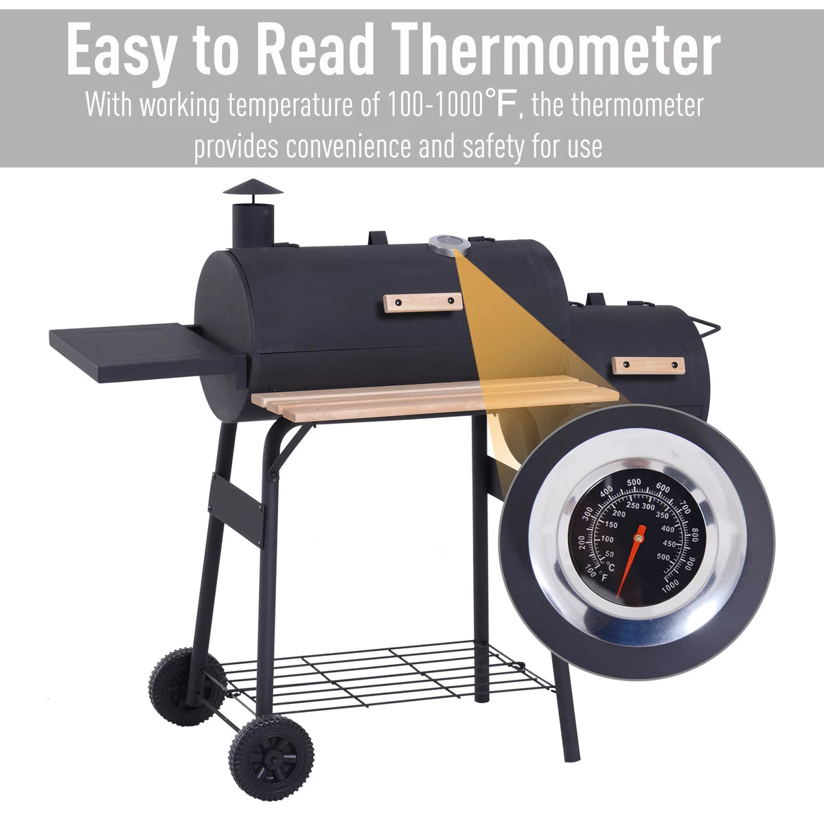 48" Steel Portable Charcoal BBQ Grill and Offset Smoker Combo with Wheels W67154