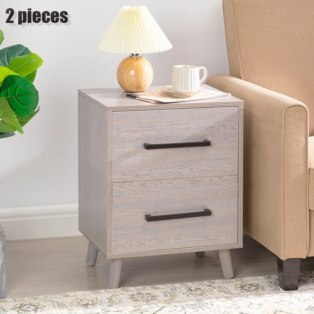 Set of 2 Wooden 2 Drawer Nightstand D6099