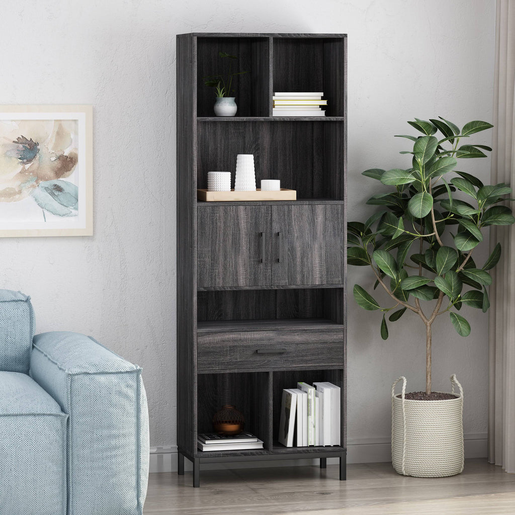 Walnut and Black Faux Wood Cube Bookcase N777092