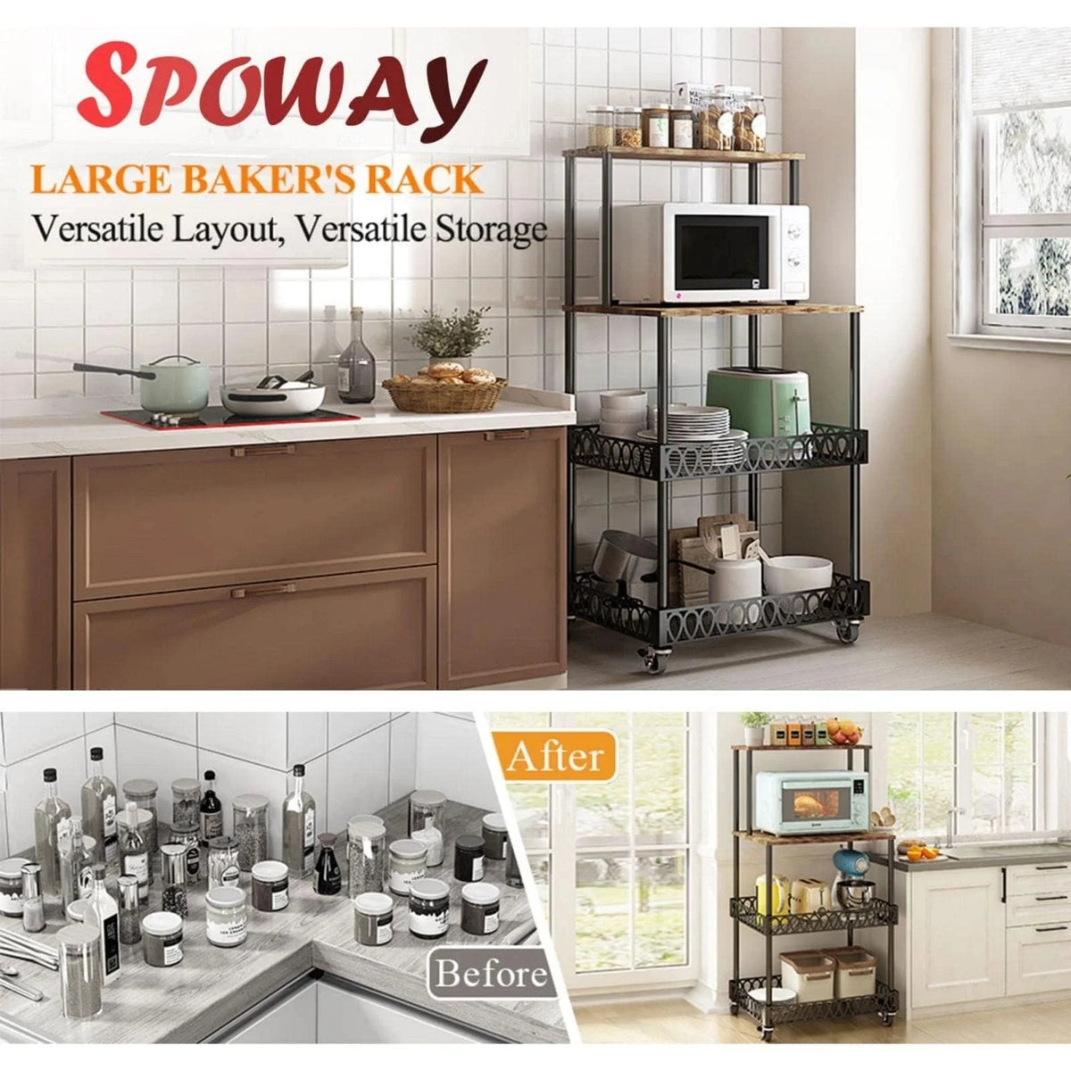 4-Tier Kitchen Bakers Rack with Wheels X128579