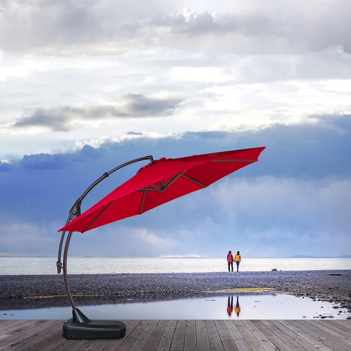 Brick Red 11 FT Aluminum Cantilever Umbrella with Base R9239