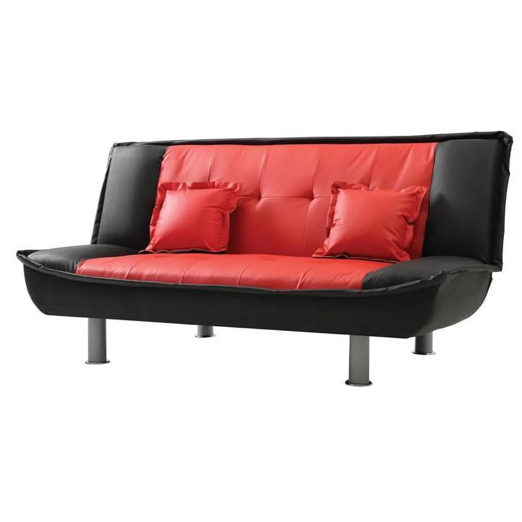 Black & Red Faux Leather Straight Sofa V5167