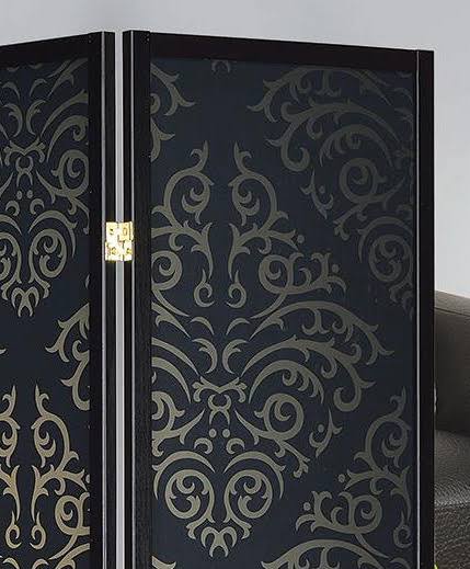 Black Damask Print Folding Screen H702104