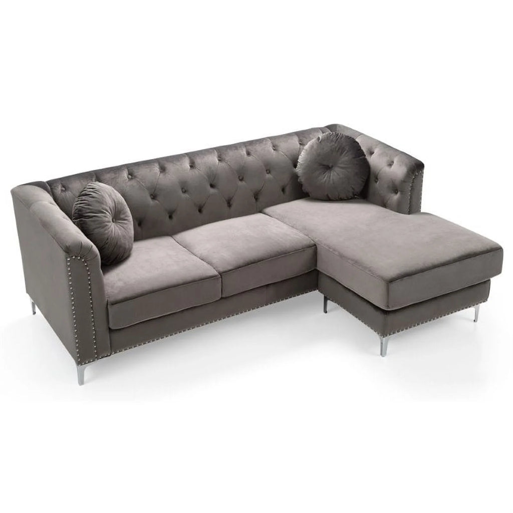 Velvet Sofa Chaise and Chair 2-Piece Set Dark Gray H6757