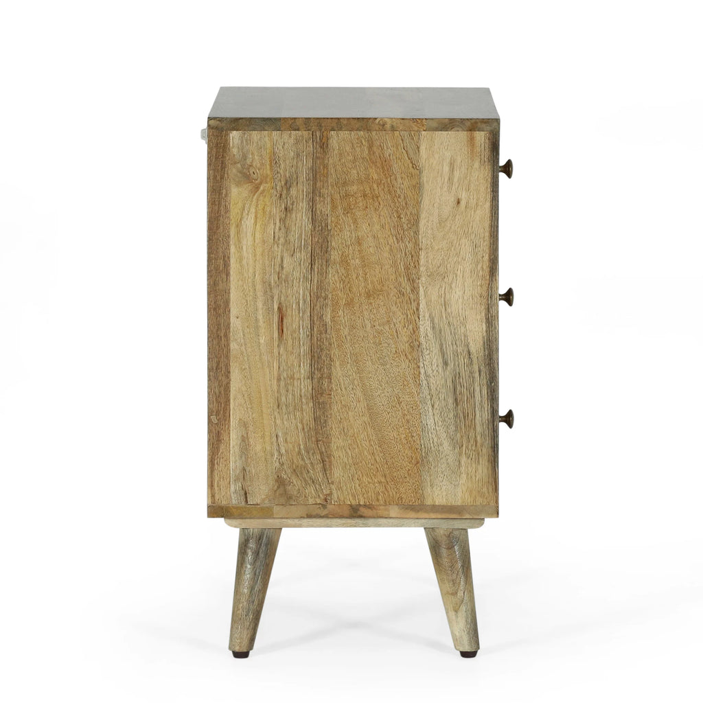 Handmade Mango Wood 3 Drawer Nightstand U466