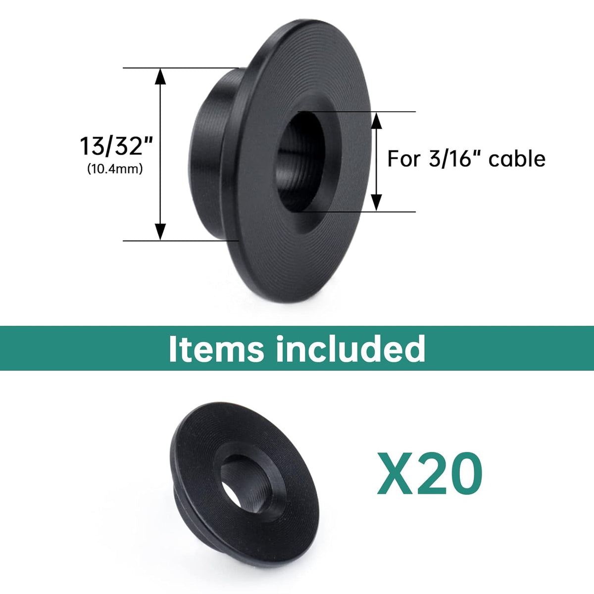 Black Cable Railing Kit 1/8 Wheel Protective Protector Sleeves Washer Insert Plug POM for Wire Rope Metal Posts Deck Balcony U24948