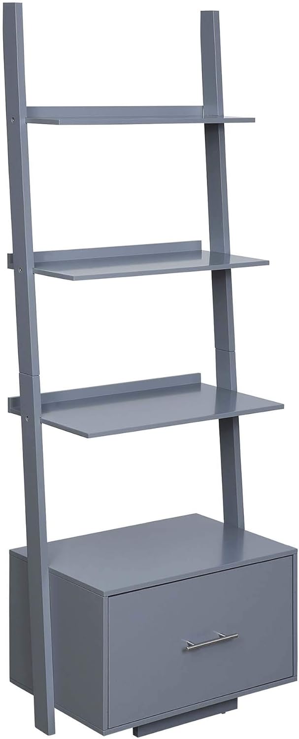 Black Ladder Bookcase with File Drawer N300733