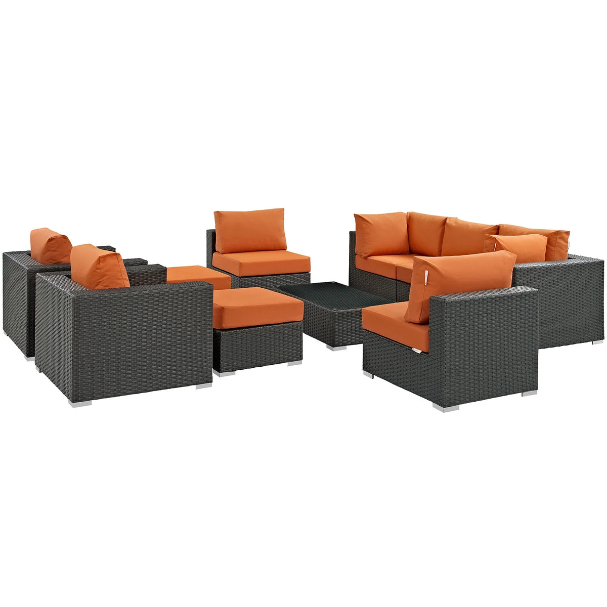 Orange Rattan 10 PCS Sectional Sofa Set Y1089