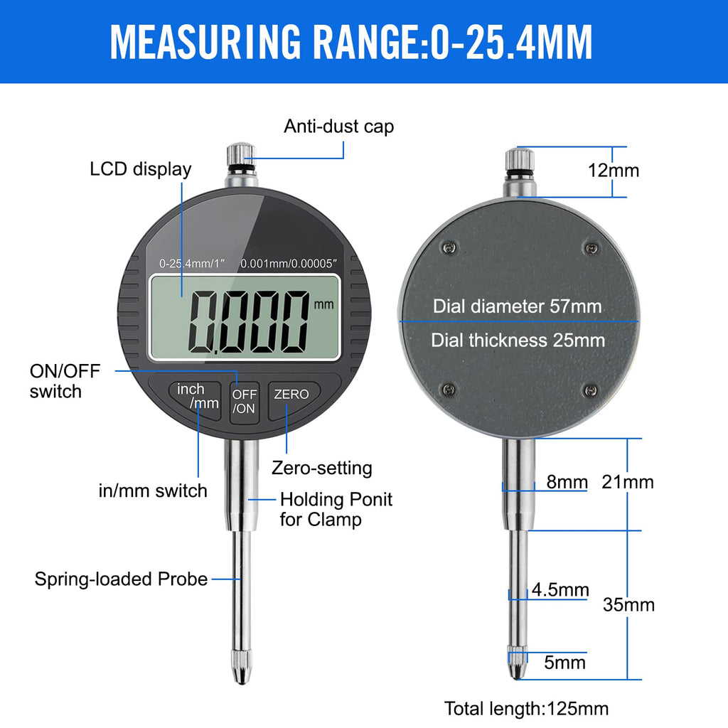 Electronic Digital Dial Indicator 1''/25.4mm Pack of 2 D91506