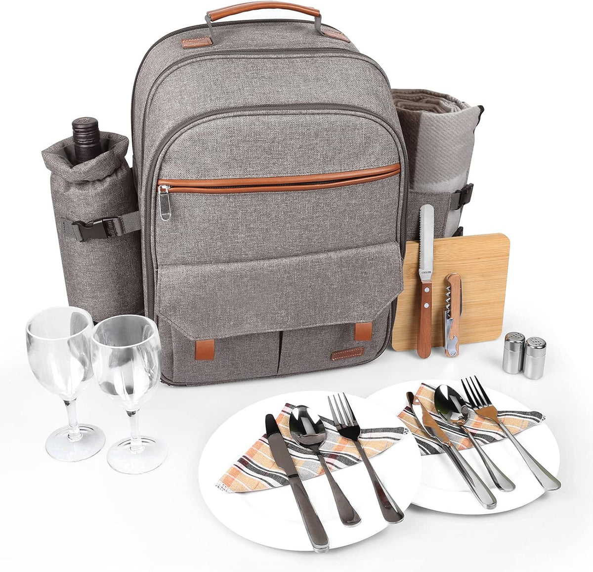 Picnic Backpack for 2 Person Set with Insulated Waterproof Pouch (Navy) K93822