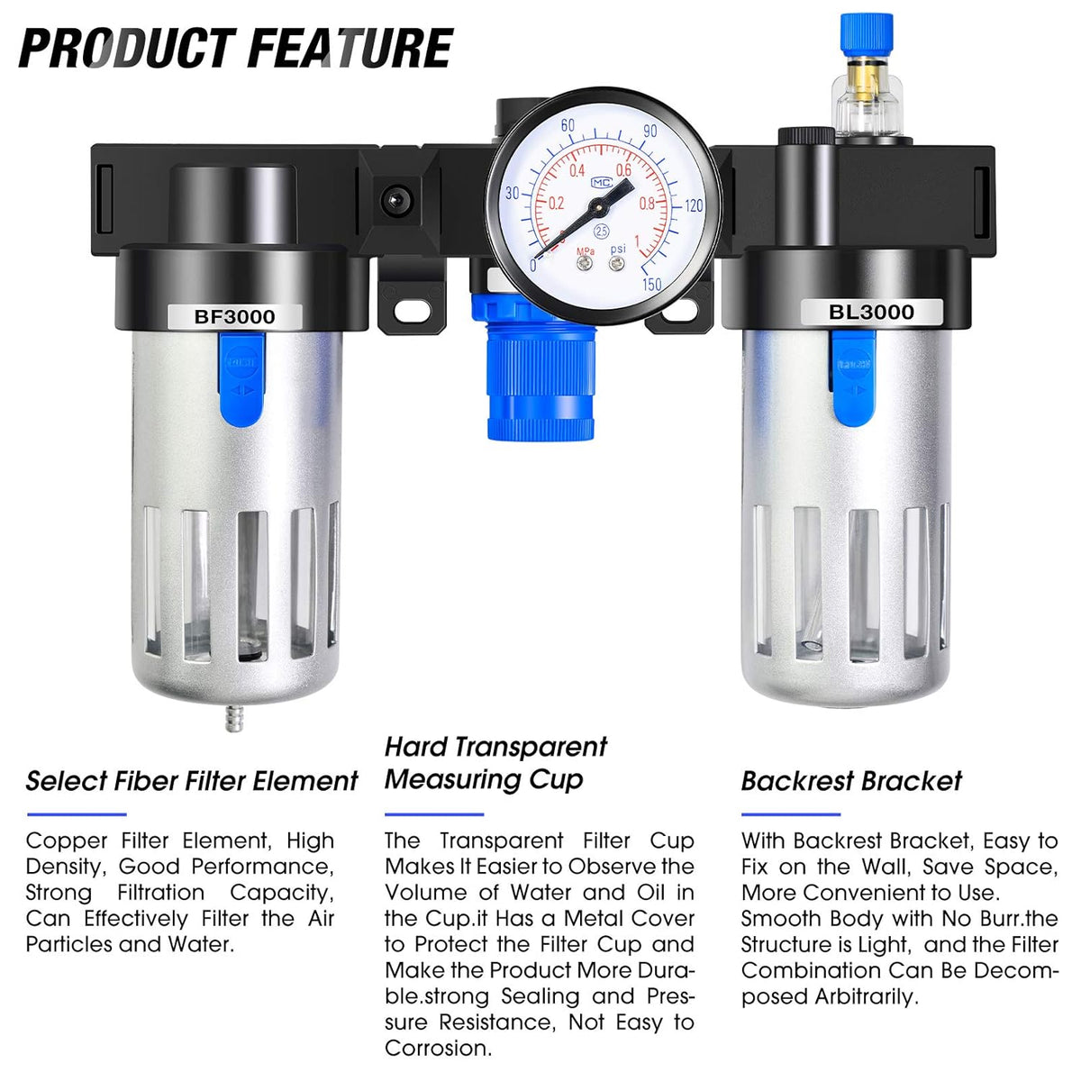 3/8 Inch NPT Air Filter Pressure Regulator Kit 0-145 Psi P868816