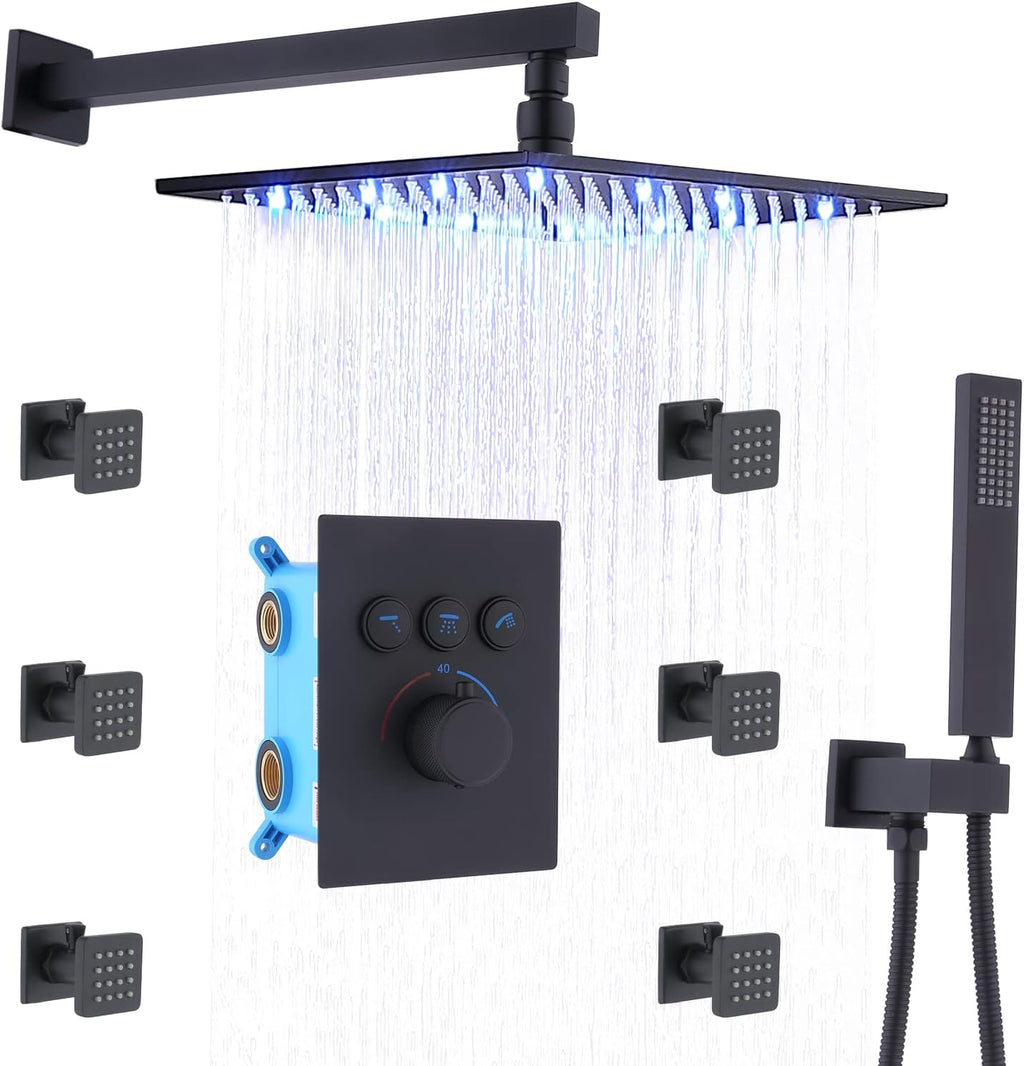 16 Inch Rain Shower Head System with Body Jets and Handheld Shower Faucet Fixture Set J917
