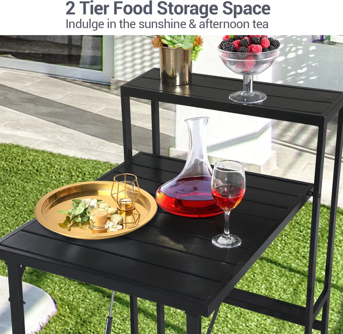 Patio Bistro Set 3 Piece Folding 2-Tier Dining Table Set J343085