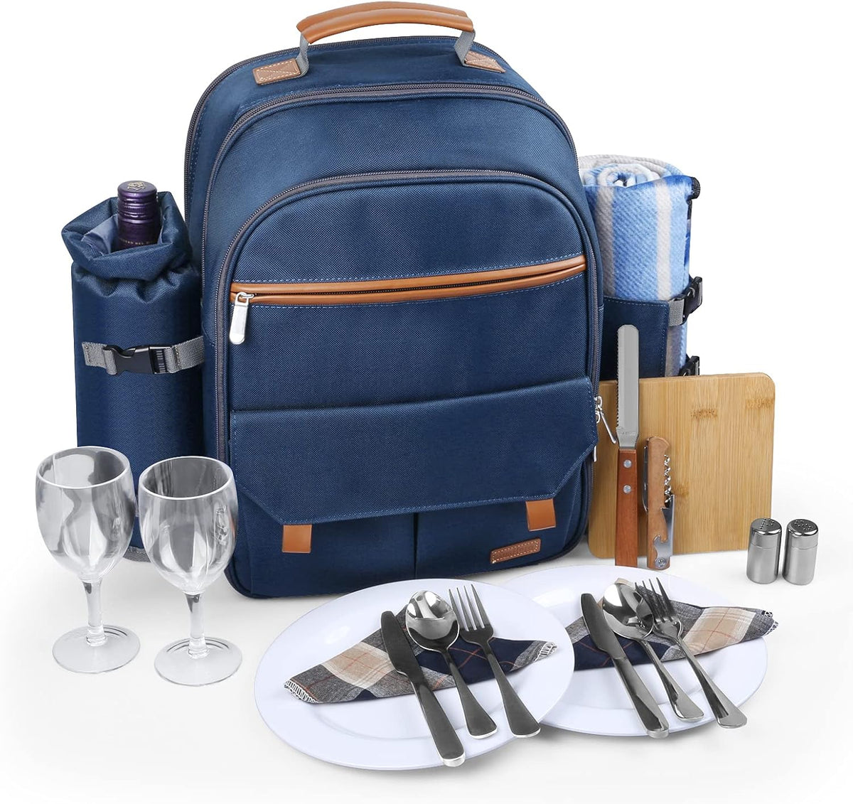 Picnic Backpack for 2 Person Set with Insulated Waterproof Pouch (Navy) K93822