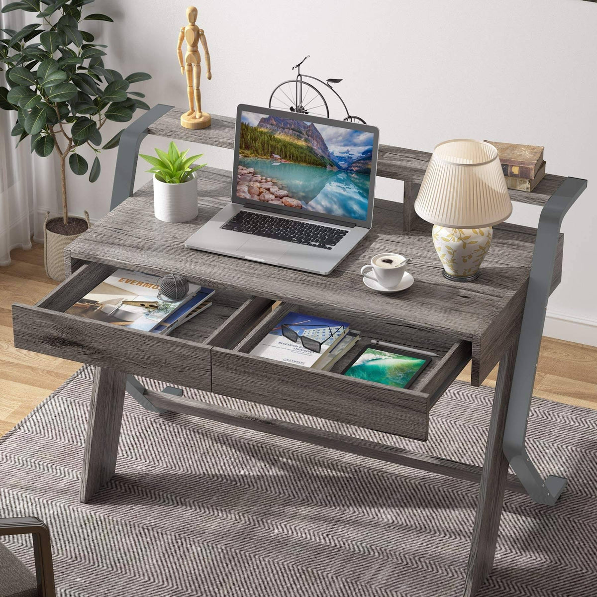 47'' Computer Desk with 2 Storage Drawers and Monitor Stand E5186