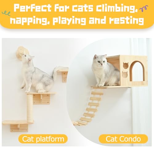 9pc Wooden Cat Wall Shelves with Condo Houses Perches Ladders and Scratching Posts Z14621