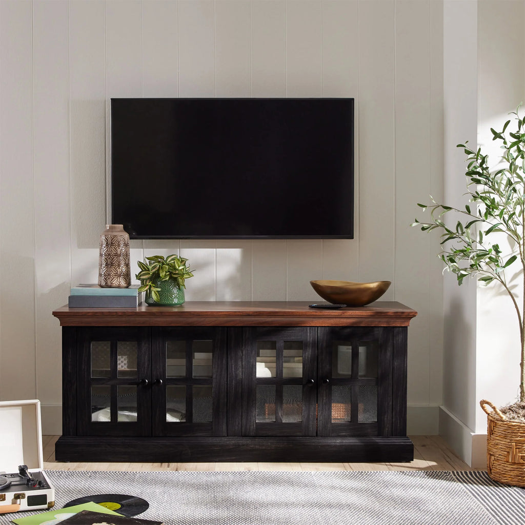 4-door TV Stand for TVs up to 85", White/Walnut Finish B455757
