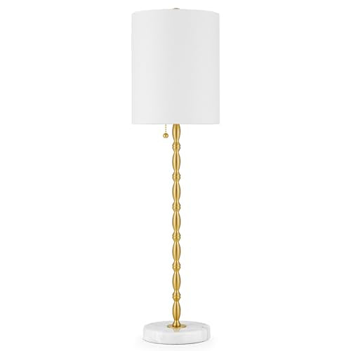 Buffet Lamps Set of 2 Tall Stick Table Lamp Marble Base Linen Shade D472