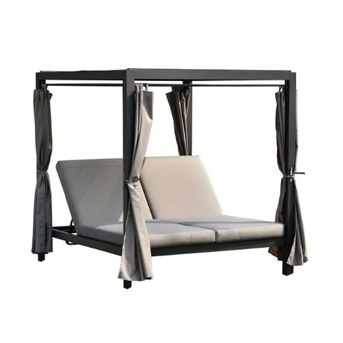 Gray Outdoor Steel Metal Adjustable Day Bed with Canopy & Taupe Cushions K506701
