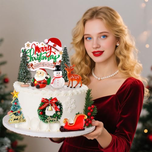 8 Pack Santa Claus Snowman Deer Christmas Tree Cake Toppers K335042