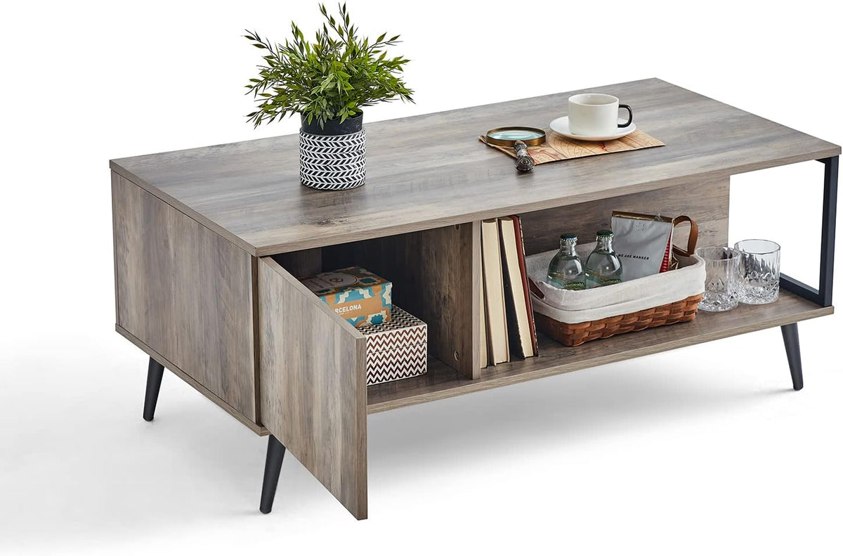 Brown Wood Coffee Table with Cabinet Door N27054