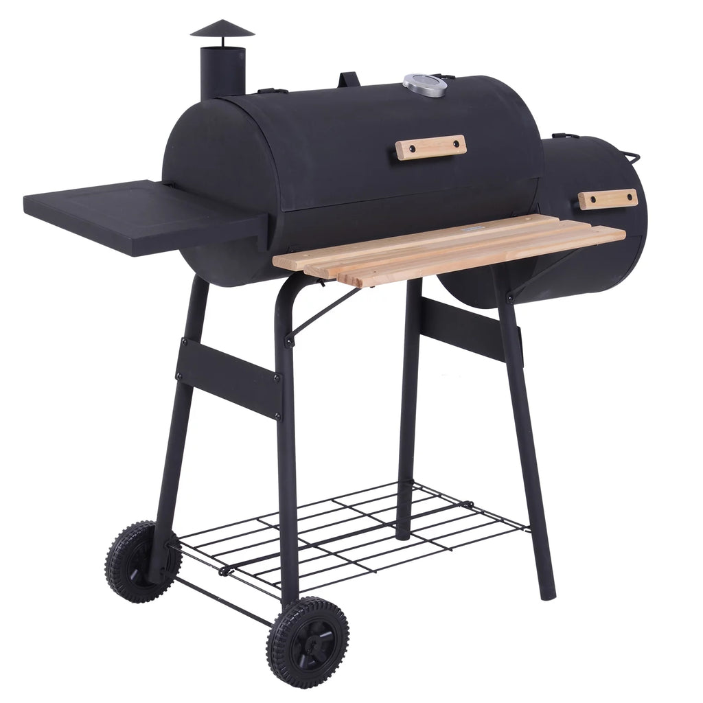 48" Steel Portable Charcoal BBQ Grill and Offset Smoker Combo with Wheels W67154
