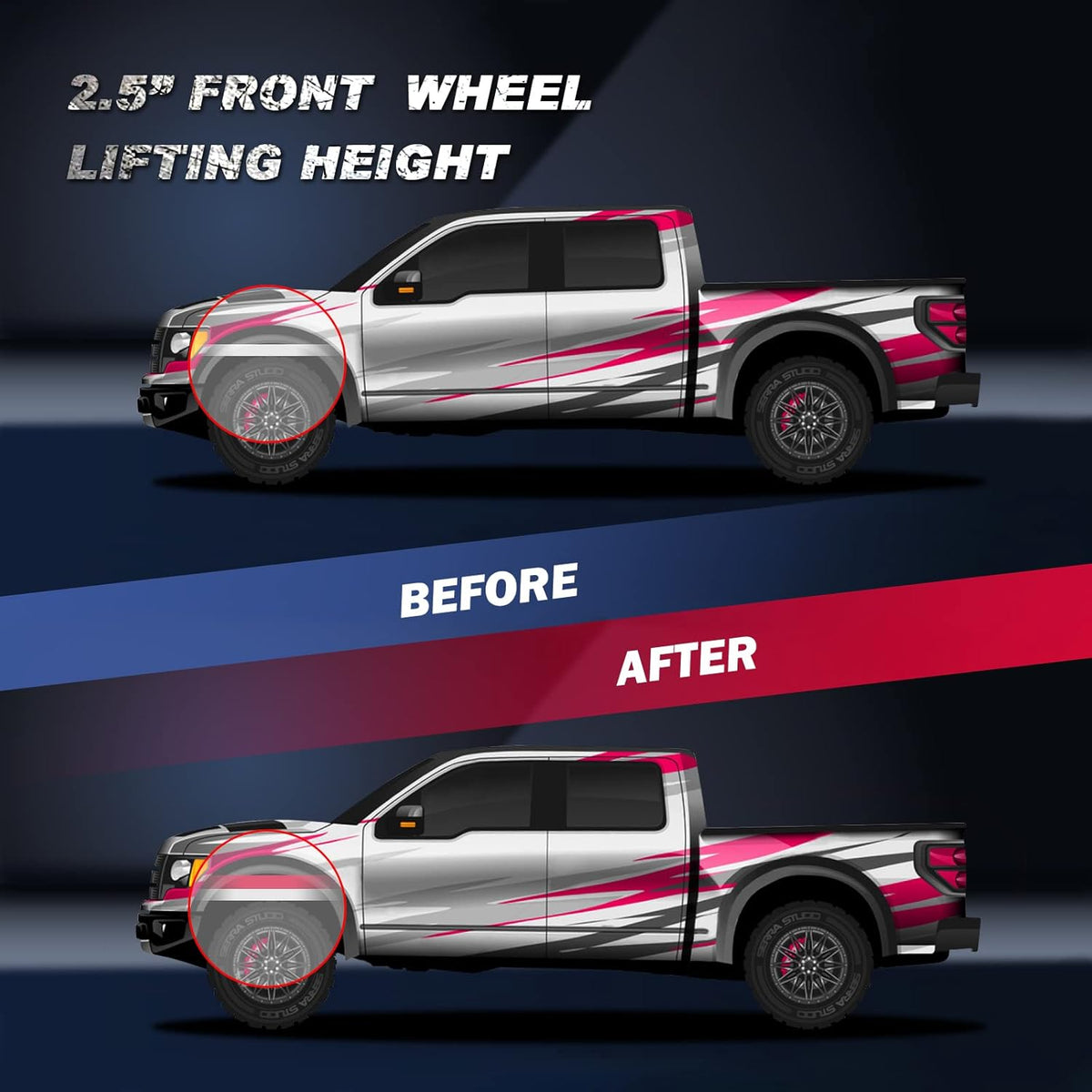 2.5" Front Leveling Lift Kit for Ram 2500 3500 4WD with Shock Relocation Brackets High-Strength Steel Suspension Lift Kit Pack of 2 R9655
