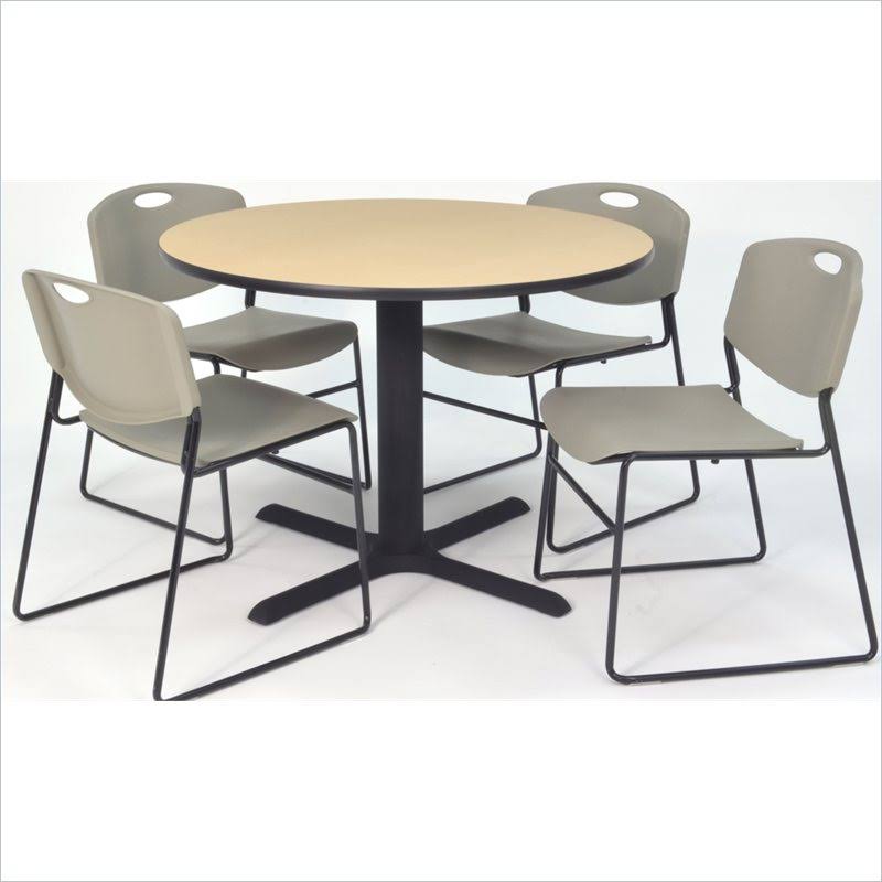 Beige Square Breakroom Table with 4 Grey Stack Chairs Q2681