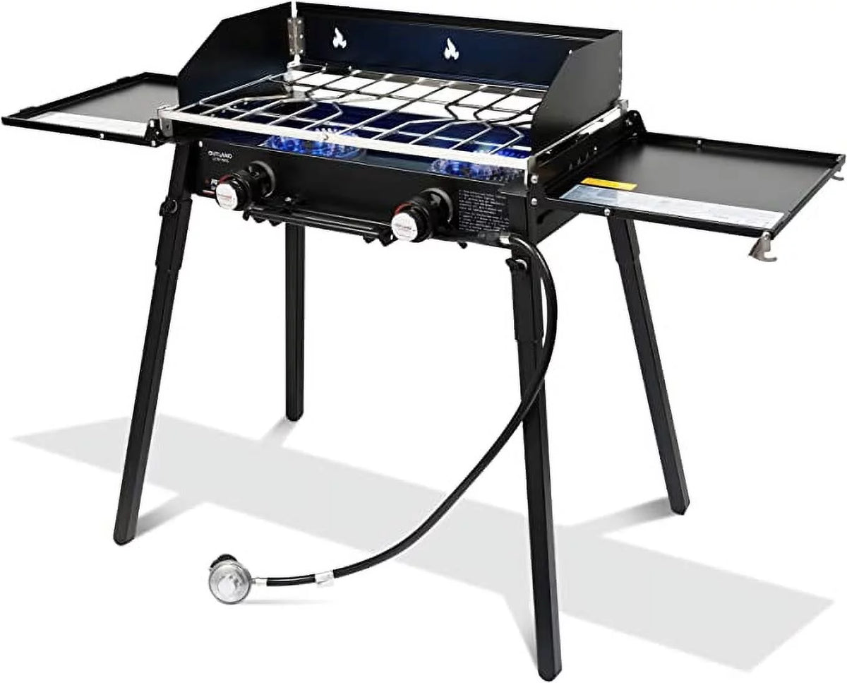 Portable Stainless Steel Camping Stove with 2 Propane Burners J5349