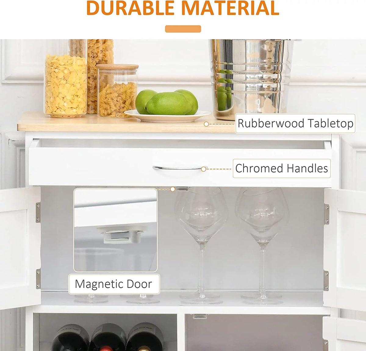 Rolling Kitchen Island with 9-Bottle Wine Rack and Drawer, White L281658